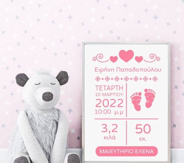 Καδράκι - Στοιχεία γέννησης μωρού