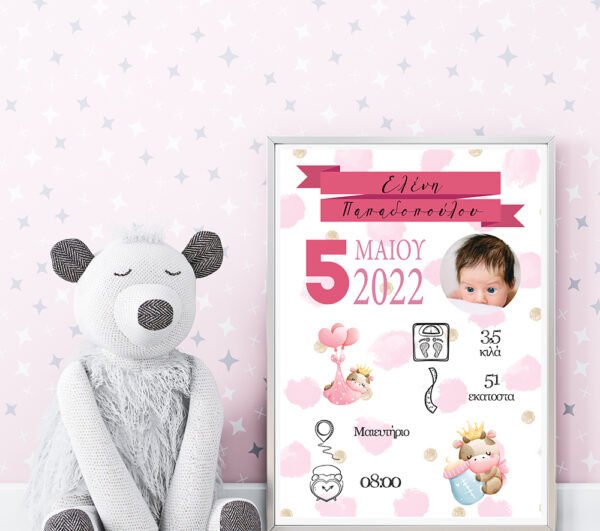 Καδράκι - Στοιχεία γέννησης μωρού