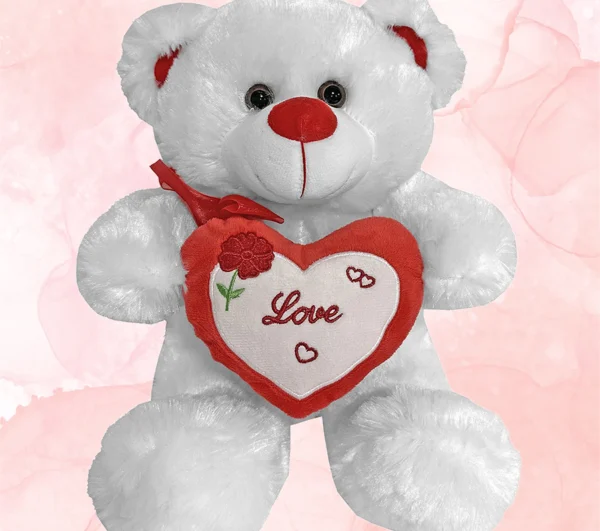 ΛΟΥΤΡΙΝΟ ΑΡΚΟΥΔΑΚΙ ΛΕΥΚΟ ΜΕ ΚΑΡΔΙΑ 26CM