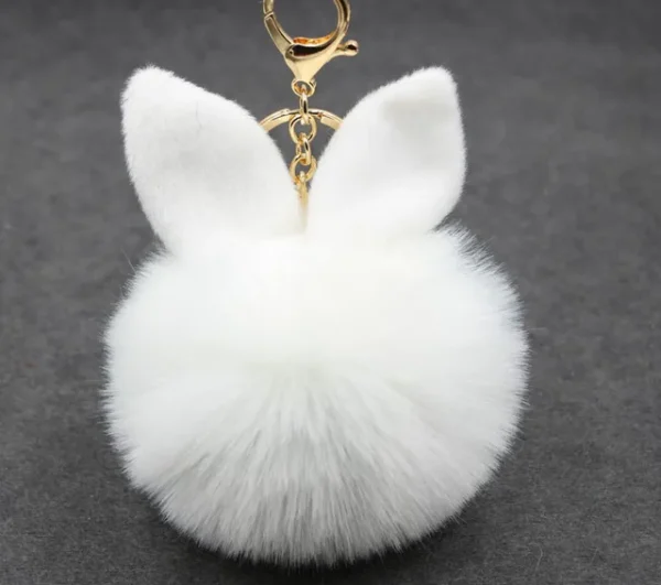 Μπρελόκ Pom Pom με αυτάκια - ΛΕΥΚΟ