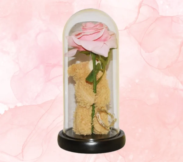 Γυάλα με αρκουδάκι και τριαντάφυλλο